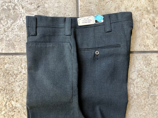 Deadstock 1960S Dark Gray Rayon Blend Frogmouth Pocket Trousers Pants | 28 X 30.25 Permanent Press Ivy League Trad Nos