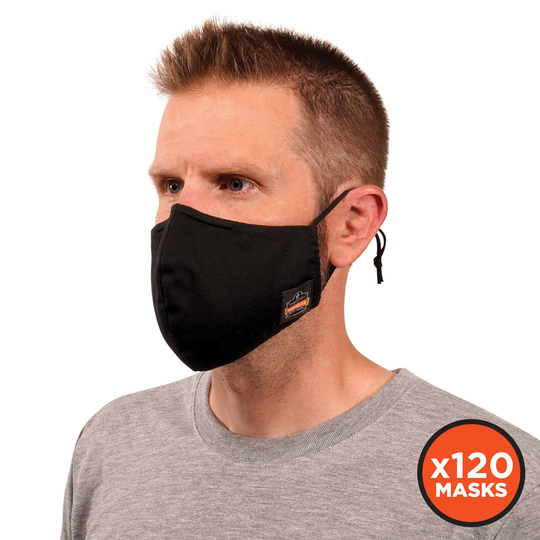 Ergodyne 120-Pack Reusable Cotton Polyester Blend Not Rated 2 Xl/3 Xl All- Purpose Face Mask in Black | 48852