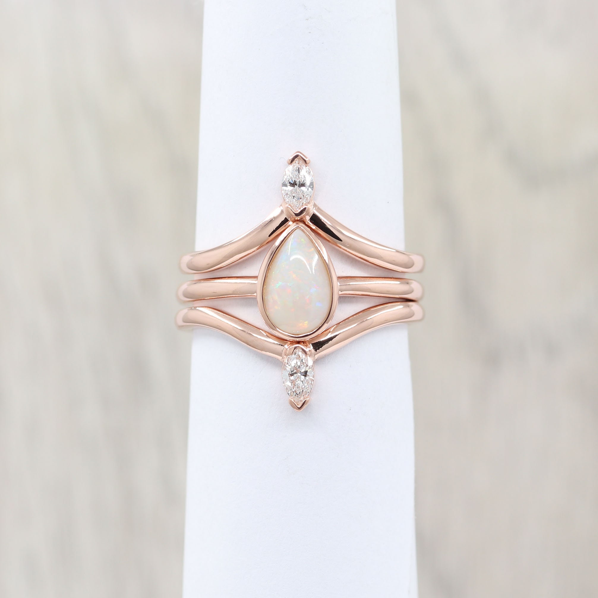 Opal Engagement 3 Ring Set.opal Wedding Set.14K Solid Gold & Natural Opal, Natural Diamonds. Diamond Engagement Ring Set.bridal Set