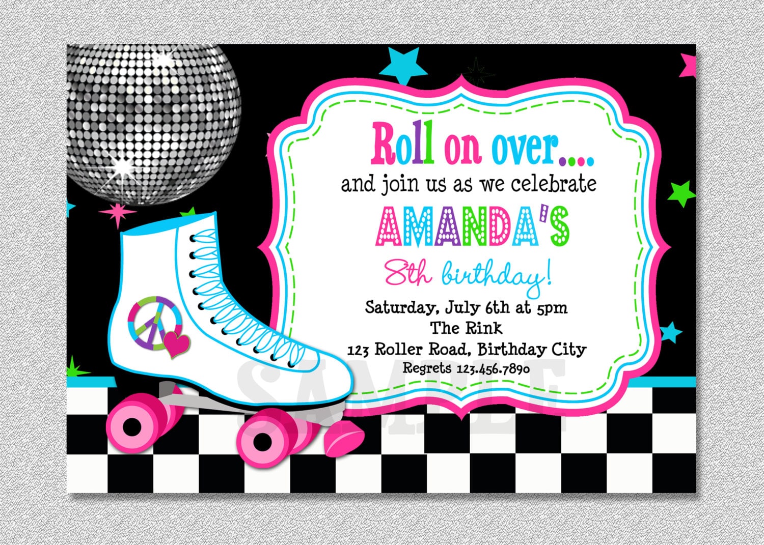 Roller Skating Birthday Invitation, Rollerskating Party, Printable Printed Invitation