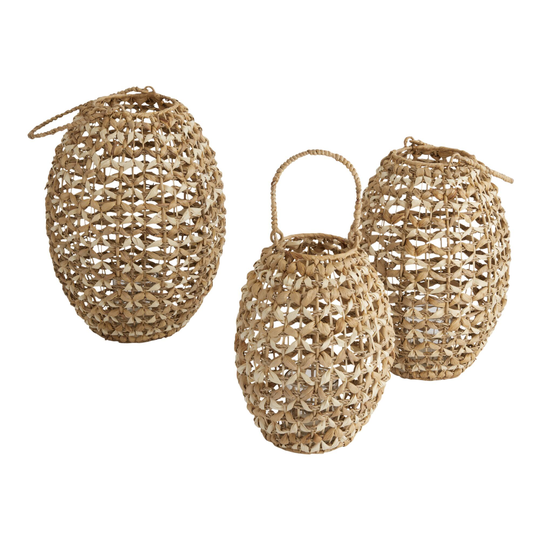 Oval Natural Palm and Water Hyacinth Lantern - Rattan by World Market