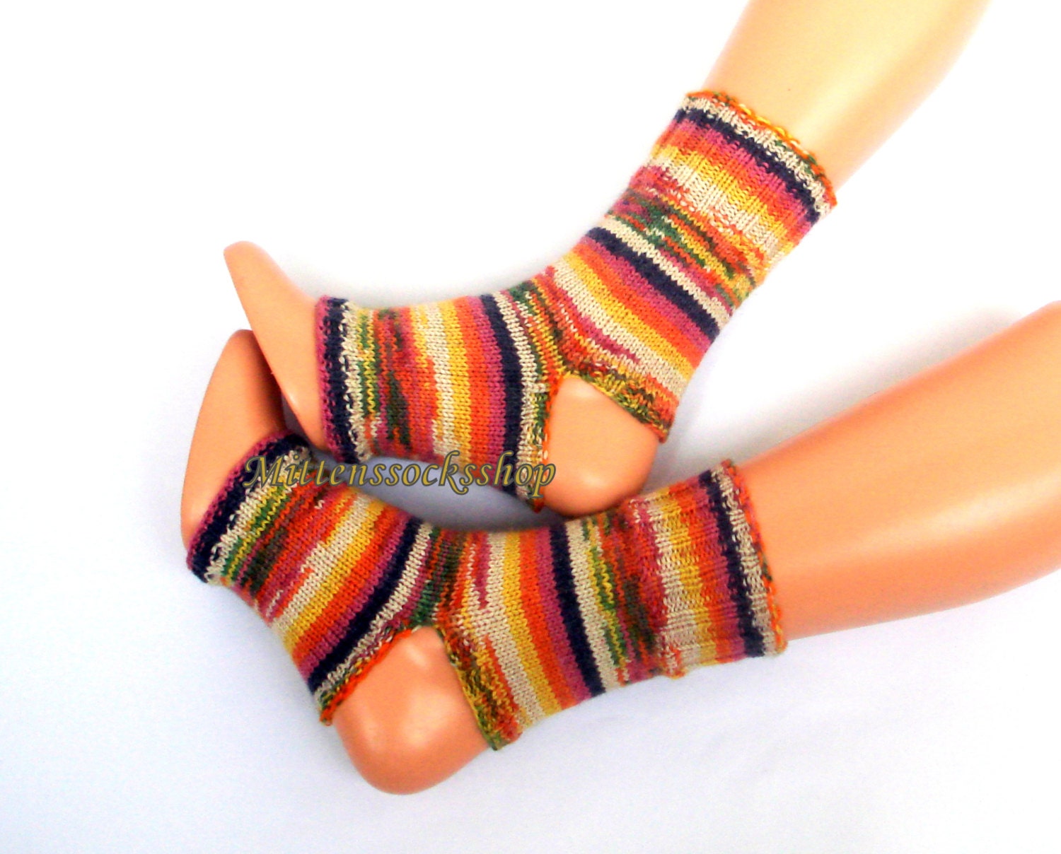 Hand Knitted Rainbow Yoga Socks Women's Girl's Socks Knit Leg Warmers Feet Dance Pilates