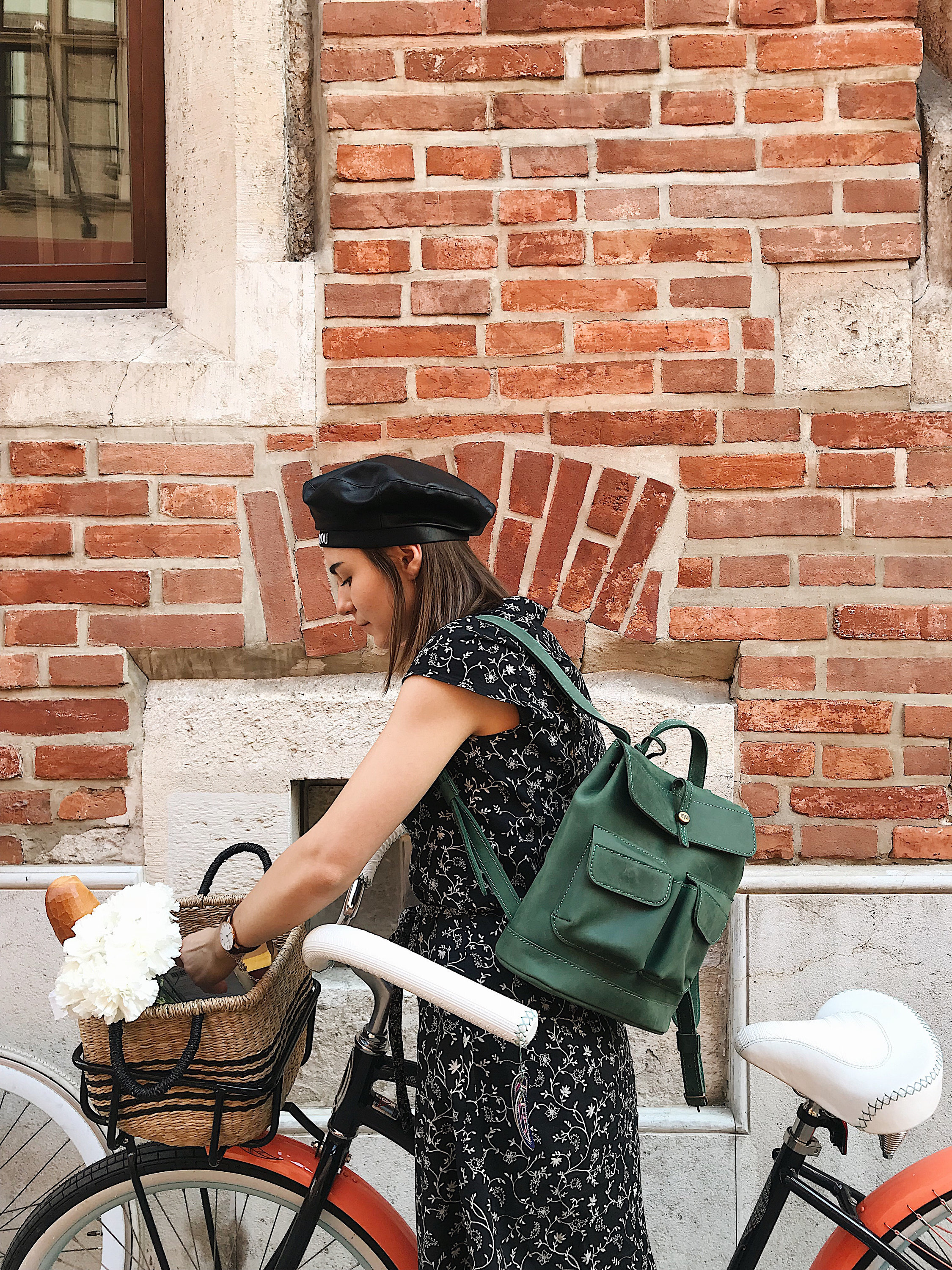 Small Leather Backpack/Baby Citi Backpack Handcrafted Mini Leather Rucksack With Two Front Pockets Green Bag