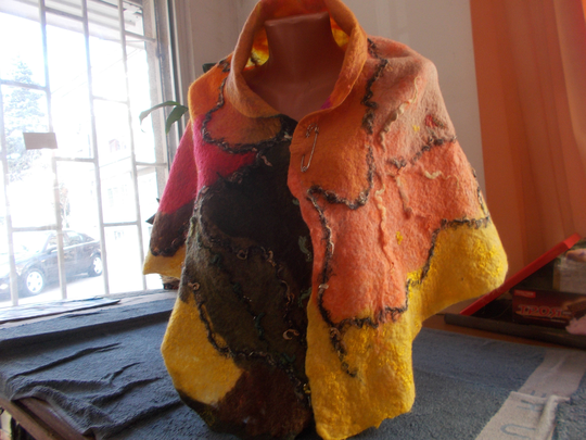 Splashy & Colorful Shawl, Felted Wool Scarf, Nuno Wet Felted Rope, Shawl From Quality Merino Wool