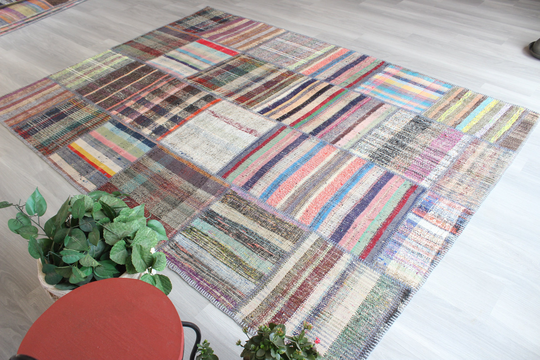 Patchwork Kilim, Rag Rug, Handmade Ethnic Bohemian Kilim/6'4"x8'8" N-119