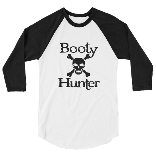 Premium "Booty Hunter" Funny Gasparilla Tank | Drinking Shirt Party Pirate 3/4 Sleeve Raglan Shirt