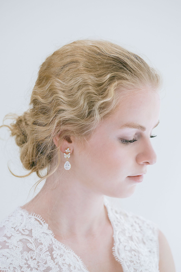 Cubic Zirconia Earrings, Bridal Wedding Drop Rhinestone Rose Gold "Ava"