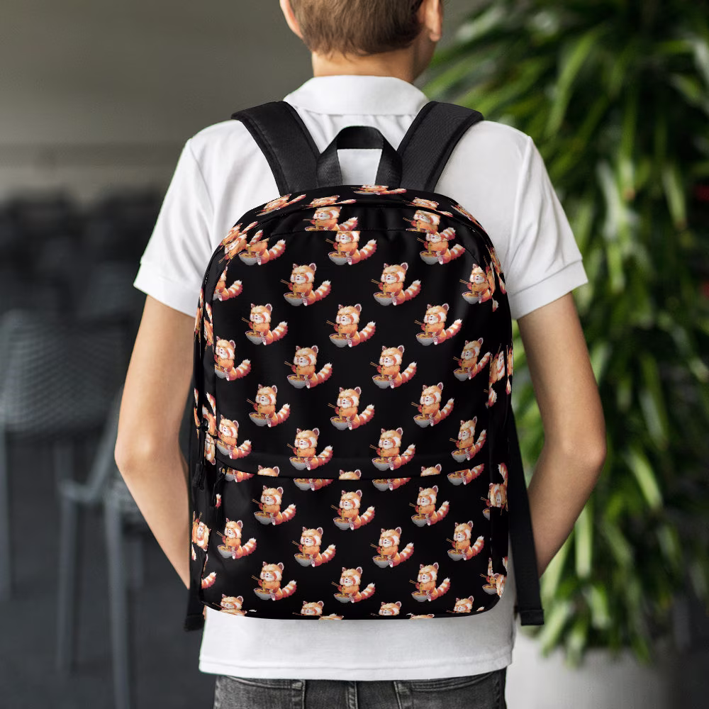 Red Panda Ramen Backpack, Pattern School Bag, Travel College Backpack Gift, Theme Kid