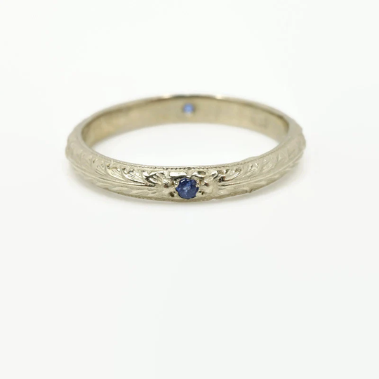 Vintage Art Deco Diamond Sapphire Wedding Band 14K White Gold Size 6