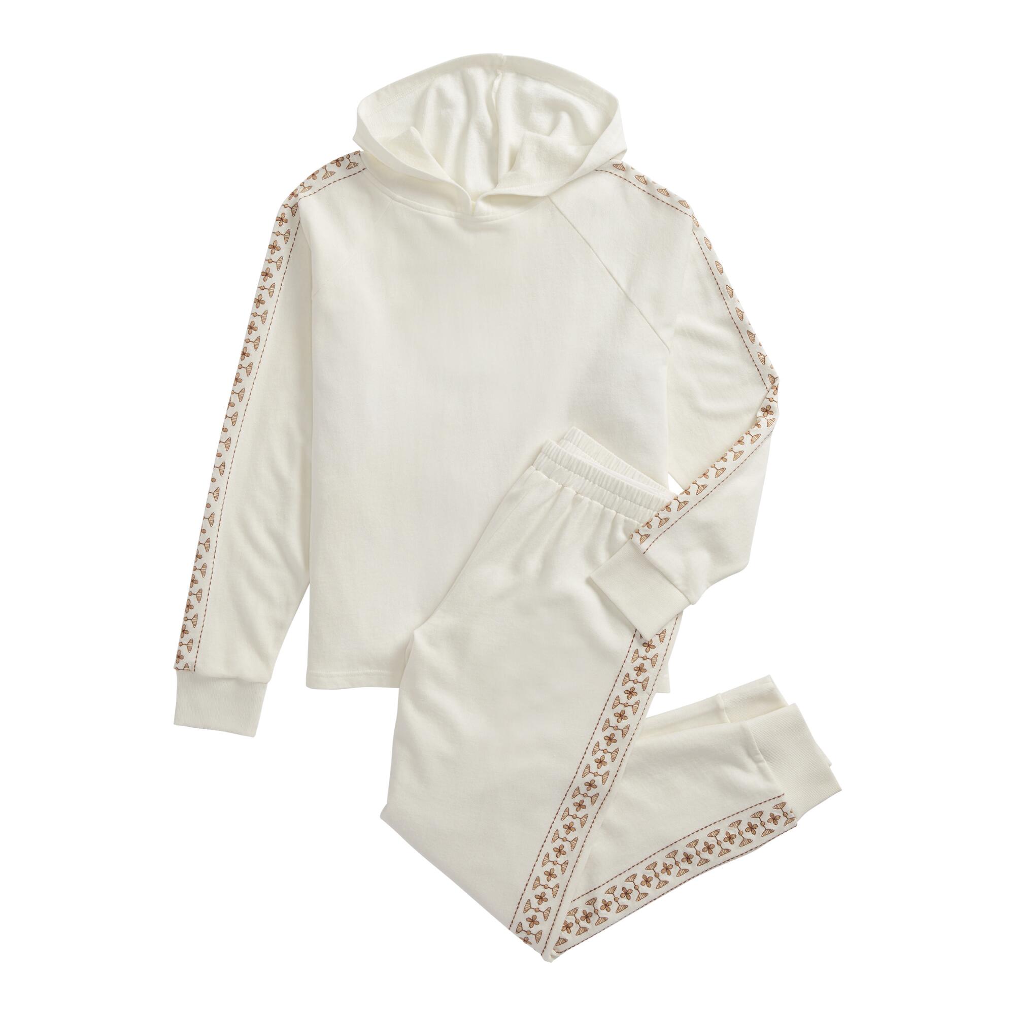 White And Rust Geo Embroidered Loungewear Collection by World Market
