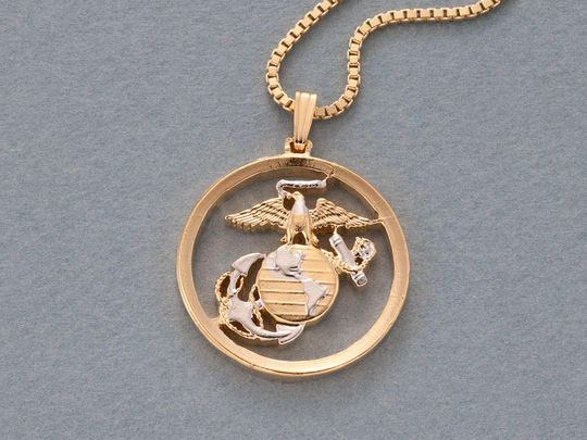 Marine Military Pendant, Challenge Coin Hand Cut, 1 " in Diameter, | #x 792