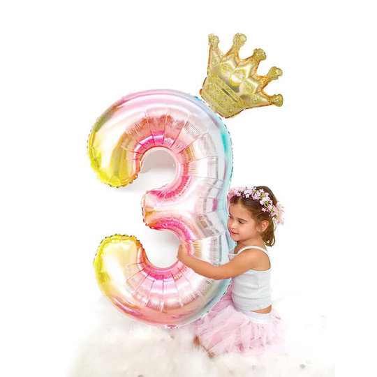 40 Inch Large Rainbow Crown Number Balloons -1st Birthday Party Balloons-Birthday Decoration Supplies
