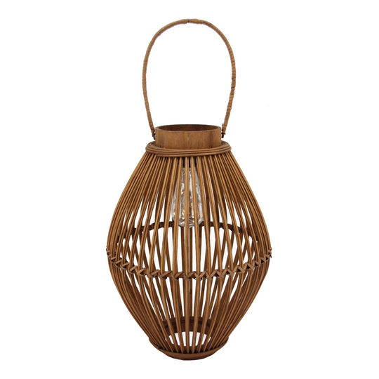 Large Rattan Teardrop Solar LED Lantern: Natural - Natural Fiber by World Market