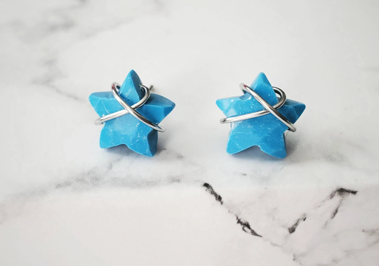 Turquoise Stud Earrings, Star December Birthstone, Minimalist Stainless Steel Celestial Earrings