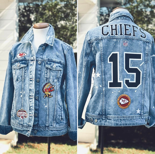 Custom Sports Denim Jean Jacket | Chiefs Rams Raiders Cowboys Texans Nfl Football Jacket Your Team