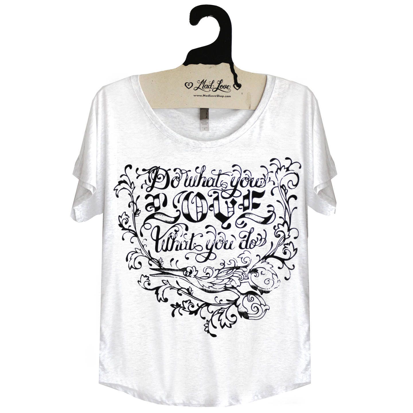 Medium - Tri-Blend Heather White Dolman Tee With Do What You Love Screen Print