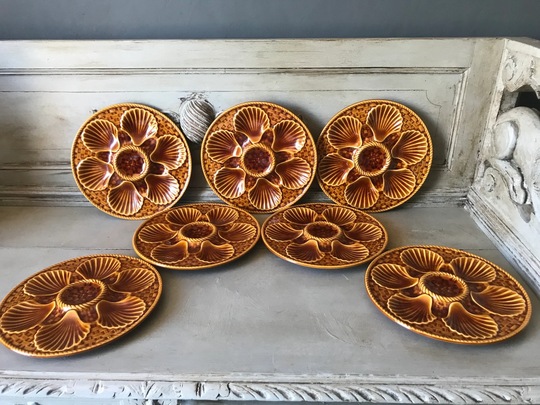 French Vintage Oyster Plates, Made By Longchamp, Majolica, Mid-Century Seafood Platter, Tableware, Dinner Party, Brocante M1661-65