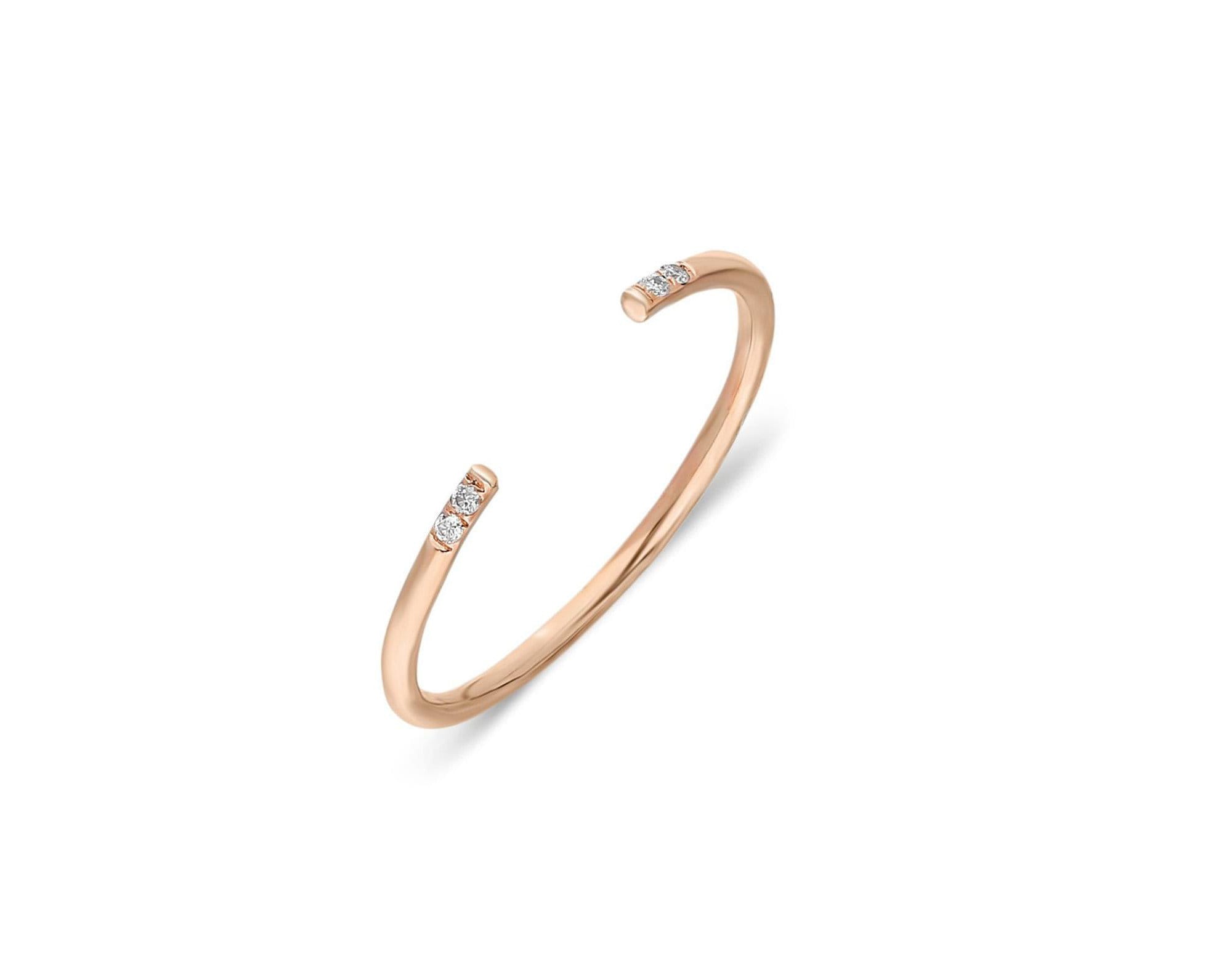 Open Diamond Ring, Minimalist Knuckle Ring, Tiny Round Cut End Cuff Thin Gold 14K Simple Ring, Gift For Her