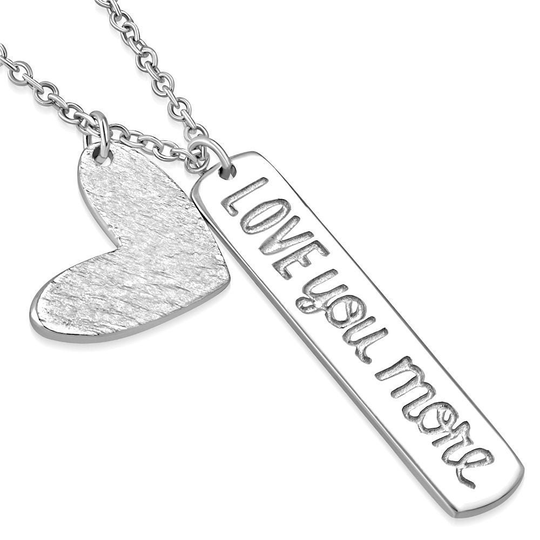 925 Sterling Silver Love You More Inscription Heart Pendant Necklace