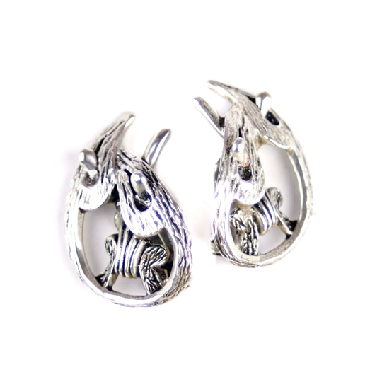 Vintage Signed Selini Modernist Silver Plated Clip Earrings