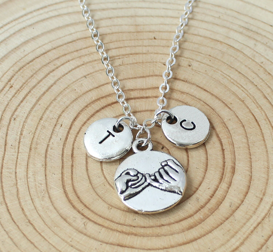 Personalized Initial Necklace Hand in Hand, Heart To Heart, Best Friend Necklace, Boyfriend Girlfriend Gift, Christmas Gifts, Couples Gift