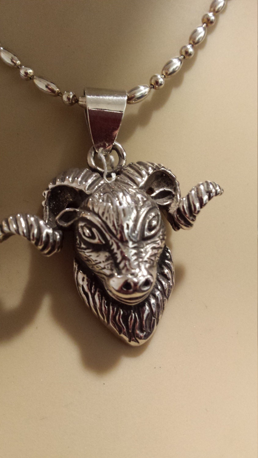 sterling Silver Vintage Rams Head Pendant With Chain