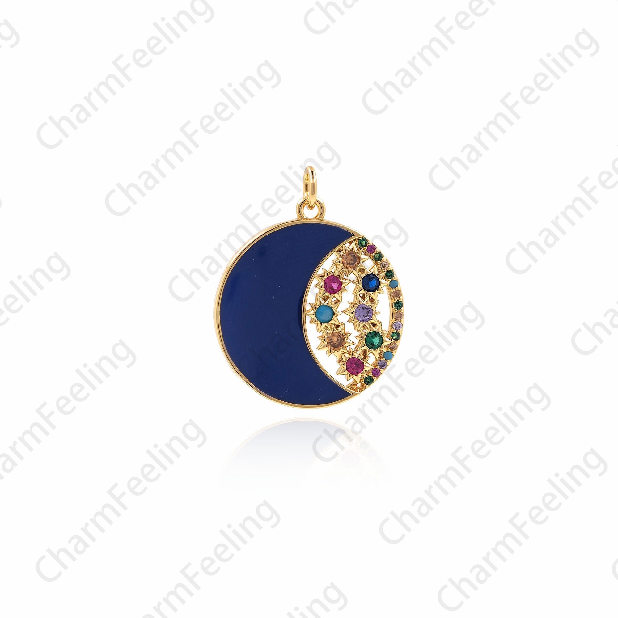 Micropav Cz Enamel Coin Pendant, 18K Gold Filled Round Necklace, A Gift For Her 28x22x2.5mm