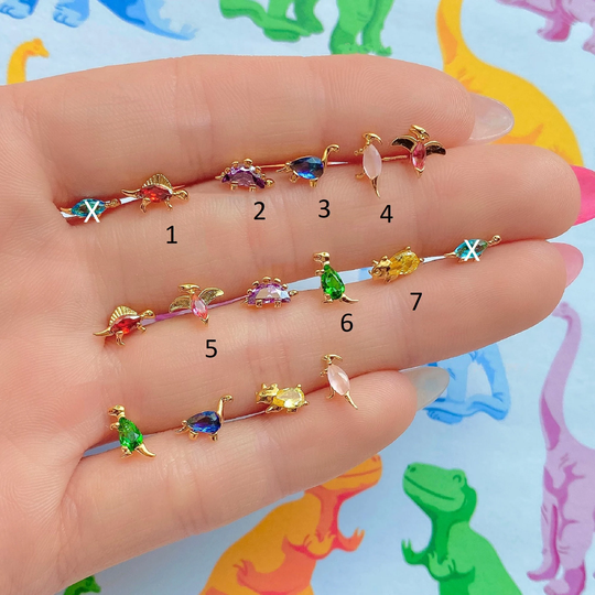 Zircon Dinosaur Stud Earrings, Piercing, Animal Tragus, Helix, Colored Cartilage Cute Earrings