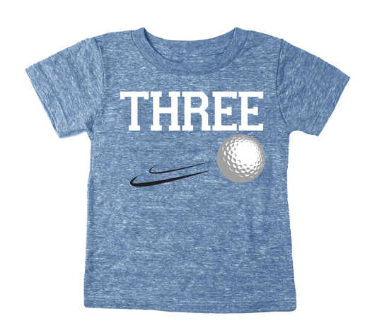 25% Off Reg 24.90 3T 3rd Birthday "Three' Golf Tri Blend Toddler 3 Third T-Shirt - Boy & Girl Tee Twins Triplets