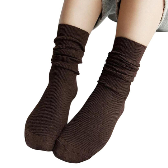 Fashion Girl Women Soft Knitting Socks Casual Cotton Blend Middle Tube Stockings - coffee