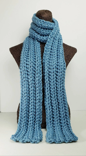 Chunky Wool Blend Crochet Winter Scarf - Air Force Blue