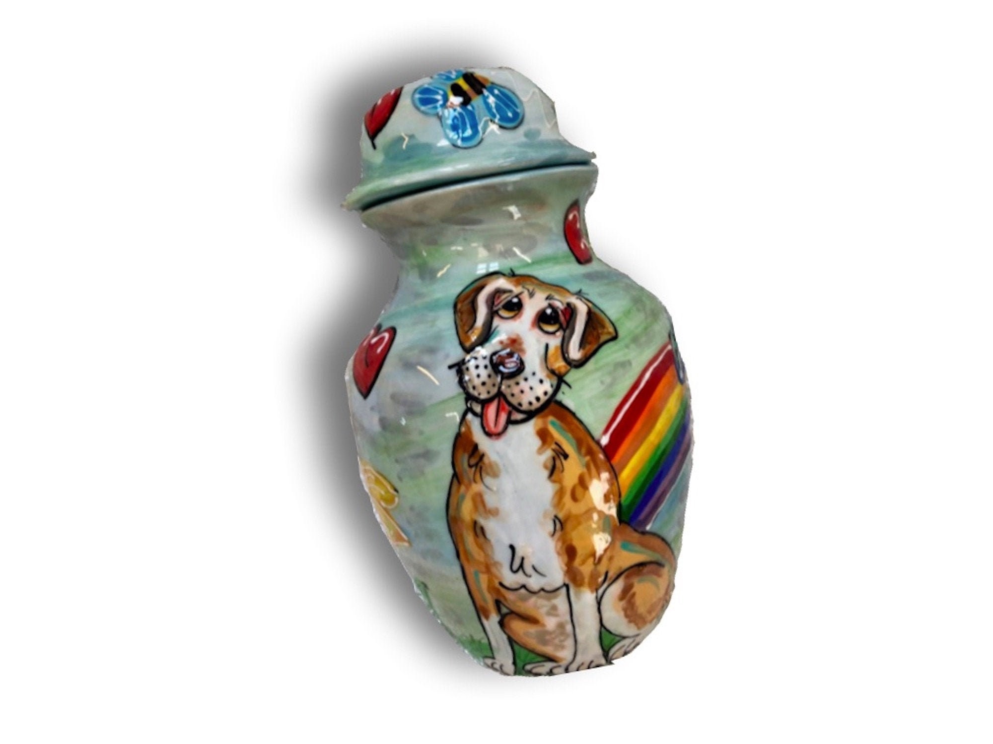 Ceramic Burial Pet Urn For Extra Large Dog 60lbs+ W/Custom Hand Painted Pet Portrait, Memorial Keepsake Urn 4 Cremains, Pottery