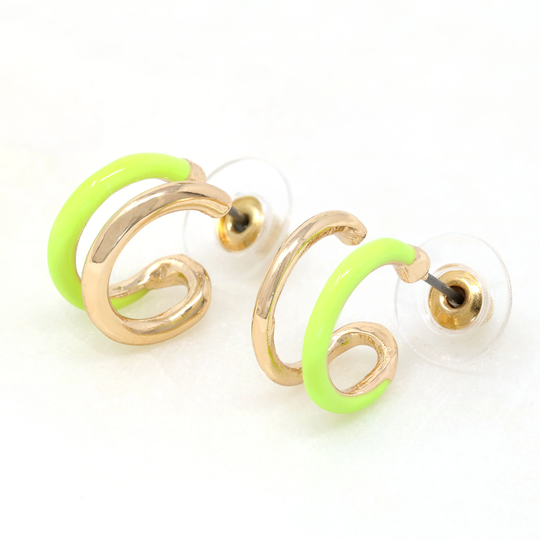 Neon Hoop Earring, Stacking Earring, Yellow Color Double Everyday Lightweight Hoop, Gift For Her