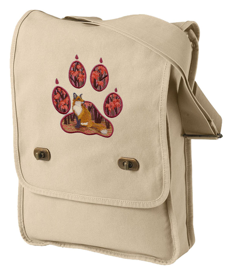 Fox Canvas Field Bag, Track Scene Embroidered Bag