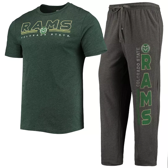 Men's Concepts Sport Heathered Charcoal/Green Colorado State Rams Meter T-Shirt & Pants Sleep Set, Size: Medium, Grey