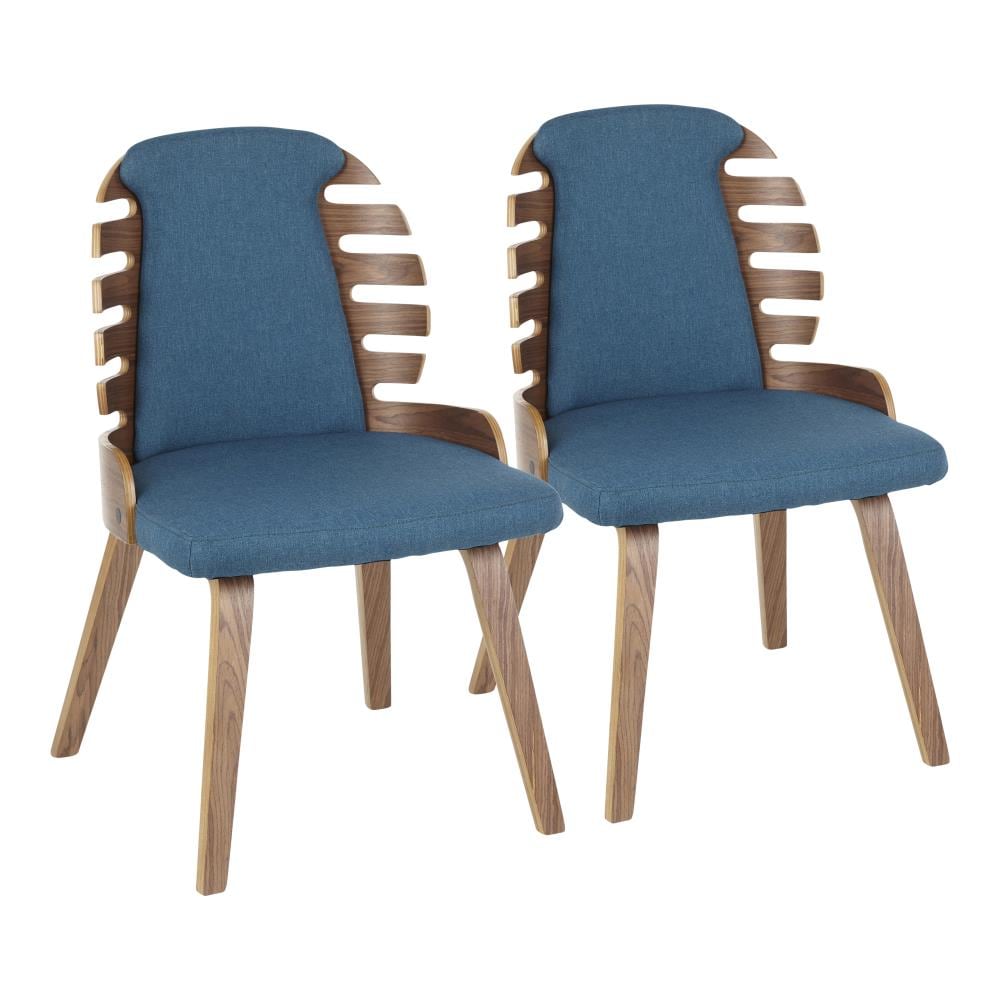 LumiSource Set of 2 Palm Traditional Polyester/Polyester Blend Upholstered Dining Side Chair (Wood Frame) in Blue | DC-PALM WLDBU2