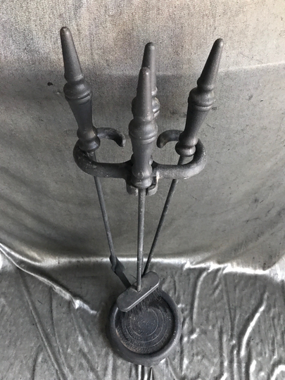 Wrought Iron Fireplace Tools Set, Black Poker Brush Broom