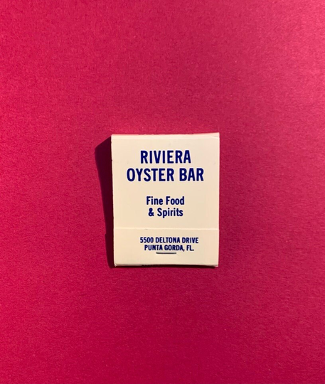 Vintage Matchbook, Riviera, Oyster Bar, Restaurant, Punta Gorda, Florida, with 20 Match Sticks, Free Ship in Usa