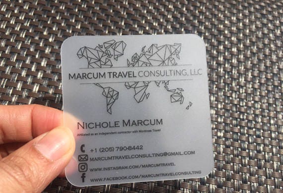100 Business Cards - Frosted Opaque Plastic Stock 20 Pt Thick 2.5x2.5 Square Social Cards Color Clear Translucent See Through Visiting Usa"