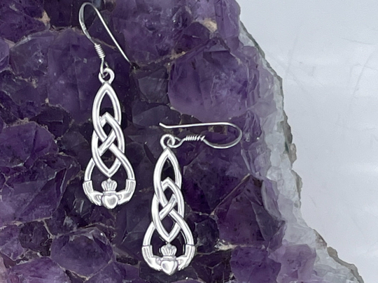 sterling Silver Claddagh & Celtic Love Knots Drop Earrings | Q1151E