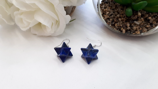 Lapis Merkaba Earrings, Dangle Lazuli Crystal Jewelry, Star Drop Earrings For Woman