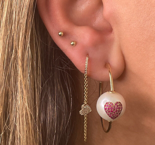 14K Gold, Diamond, Ruby, Pearl, Heart, Star, Open Hoop Style Earrings