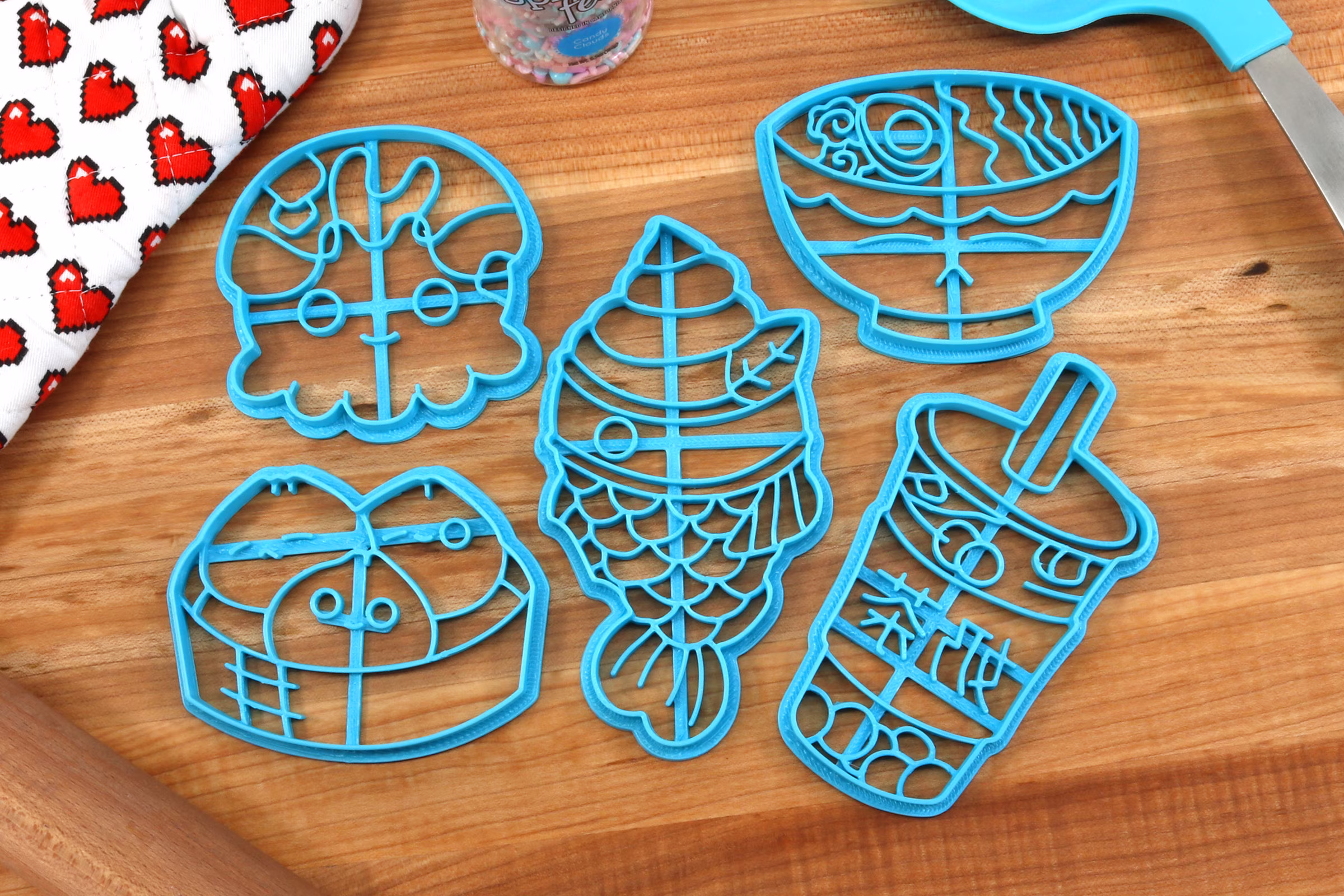 Asian Foods Set 1 Cookie Cutters - Bubble Tea, Taiyaki, Dumpling Trio, Takoyaki Octo, Ramen Bowl Anime Gift/Baking