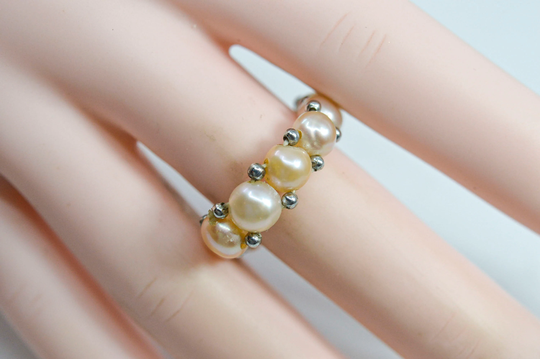 Silver & Pink Beads Womens Stretch Ring, Size 8 +