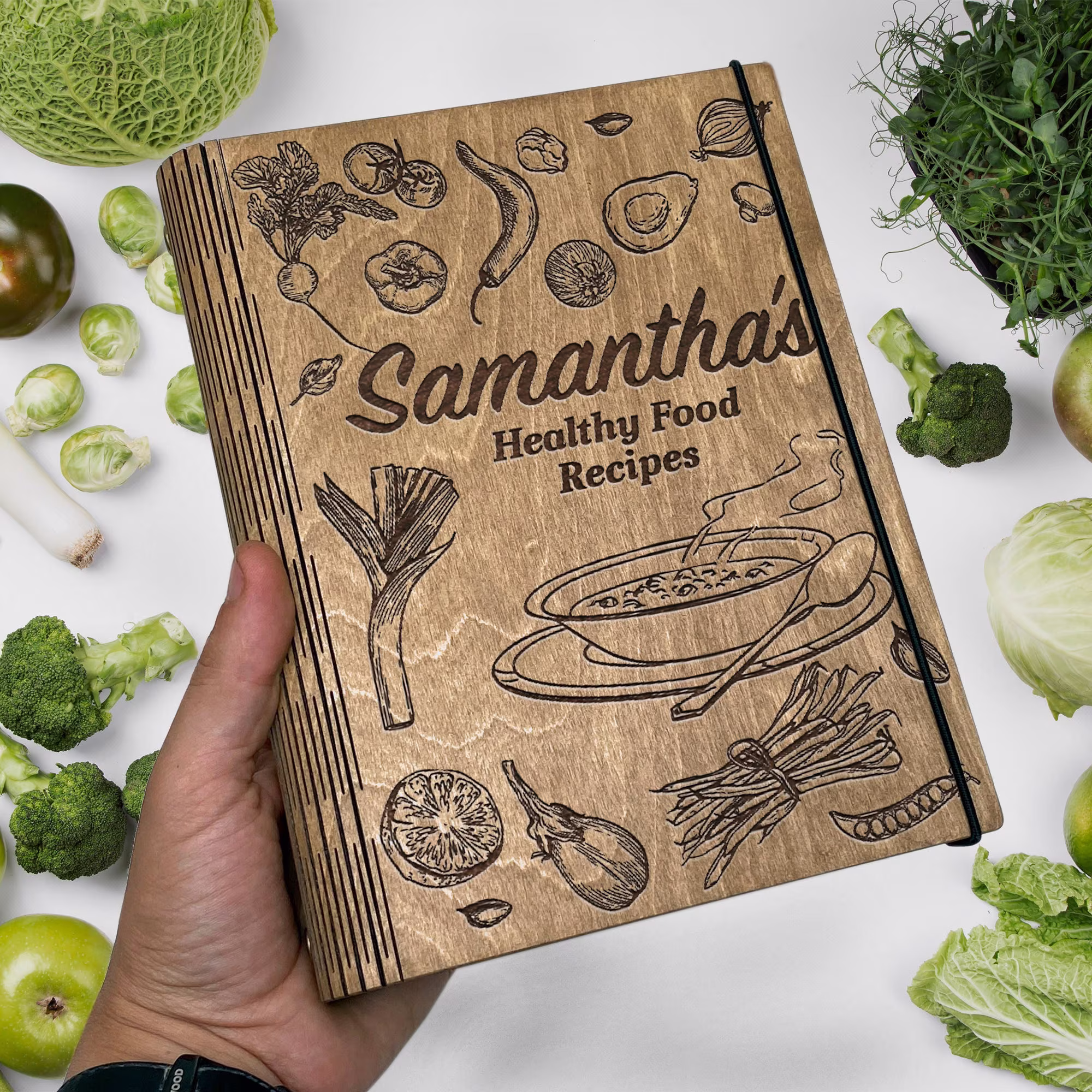 Wooden Recipe Book, Vegan Gift For Mom, Vintage Personalized Book Eco Friendly Gift, Cooking