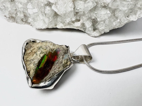 Statement Sterling Silver Rough Cut Ethiopian Opal Pendant