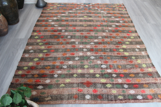 Large Kilim Rug, Ethnic Rug, Bohemian Kilim, Handwoven, Striped, Anatolian/N-603 5'9"x7'8" Feet