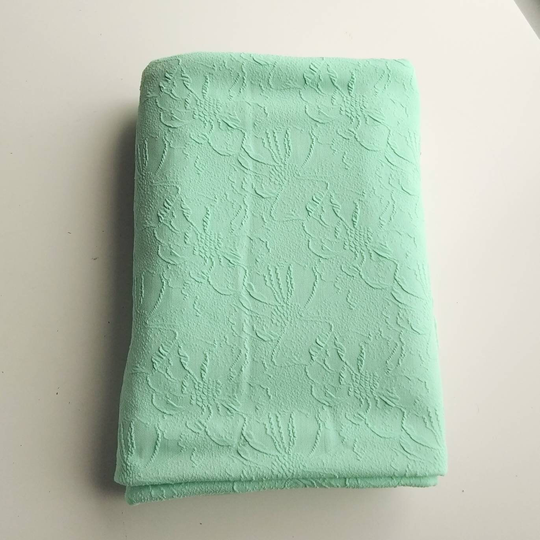 Groovy Mcm Vintage Mint Green Poly Blend Knit Embossed Floral Fabric - 2.94 Yards 61" Wide