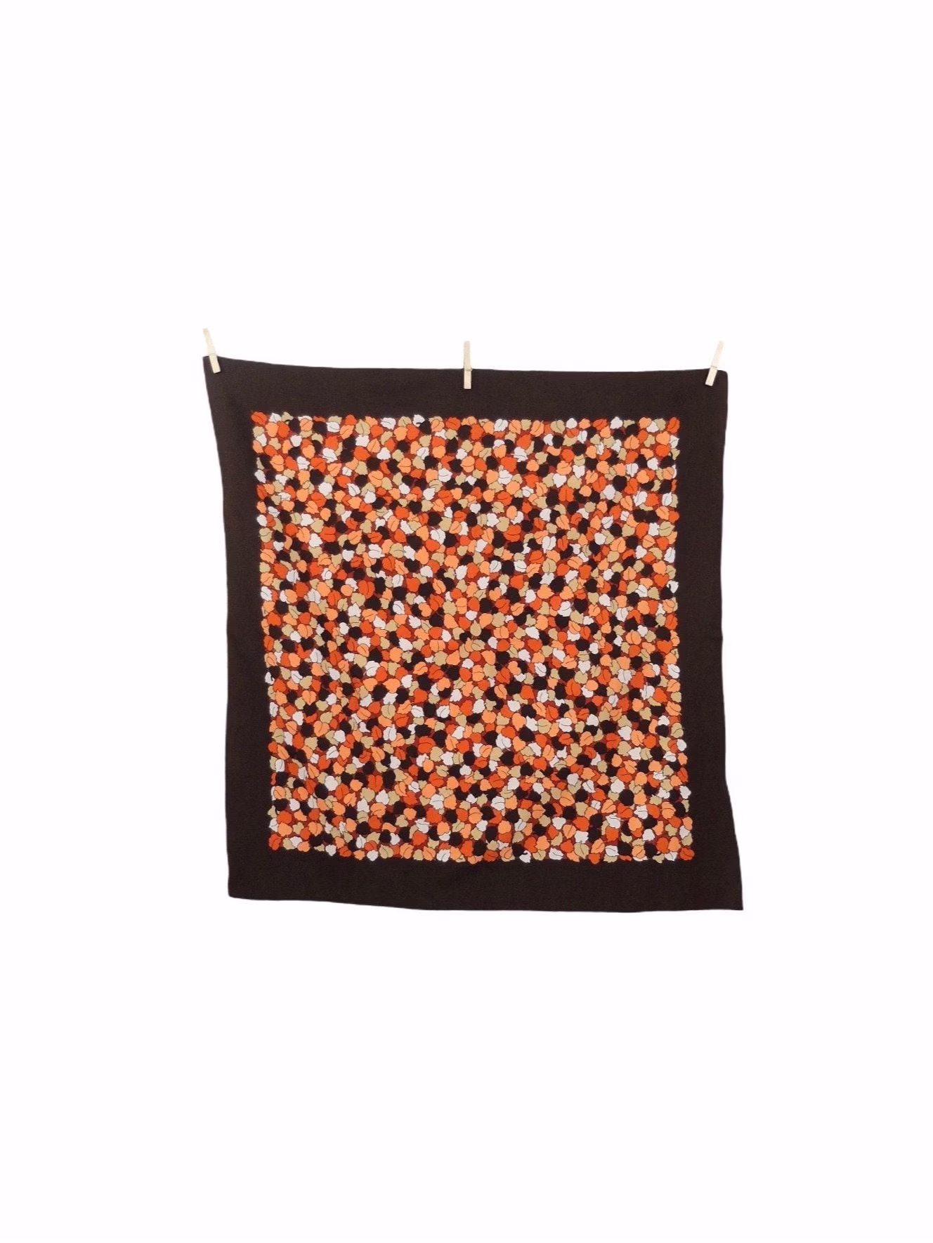 Vintage 70S Mod Hippie Brown Abstract Leaf Patterned Large Square Bandana Neck Tie Scarf