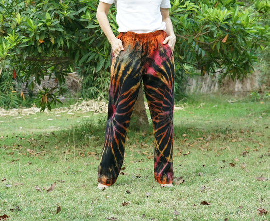 Boho Hippie Tie Dye Cotton Blend Spandex Tapered Pants, Festival Resort Rainbow Summer Pants - P15